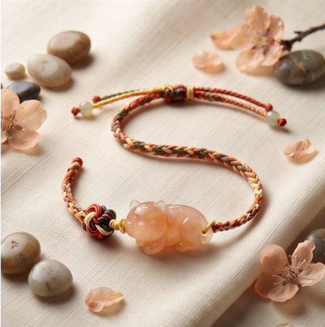 Orange Tiger Charm Cord Bracelet