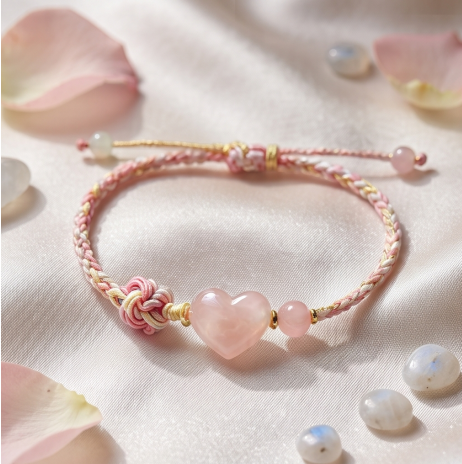 Rose Quartz Heart Cord Bracelet