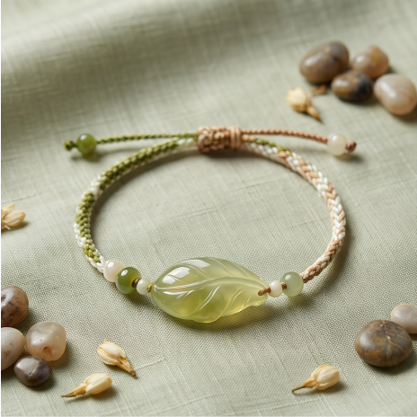 Green Leaf Jade Cord Bracelet