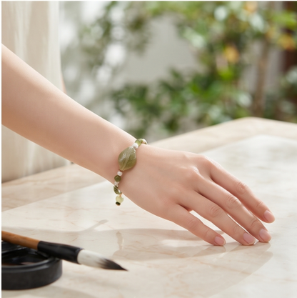 Green Leaf Jade Cord Bracelet