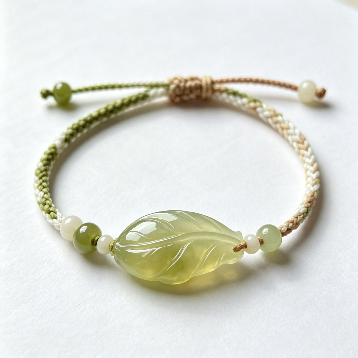 Green Leaf Jade Cord Bracelet