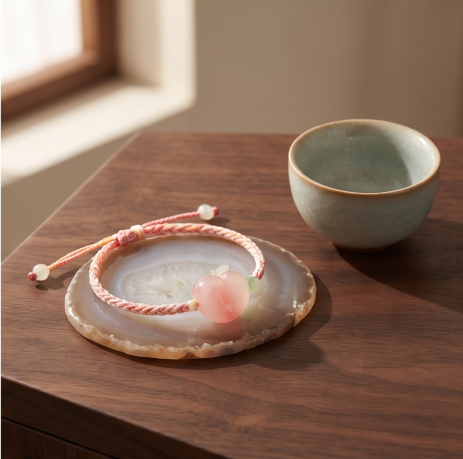 Pink Apple Jade Cord Bracelet