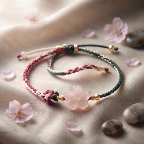 Pink Blossom Flower Cord Bracelet